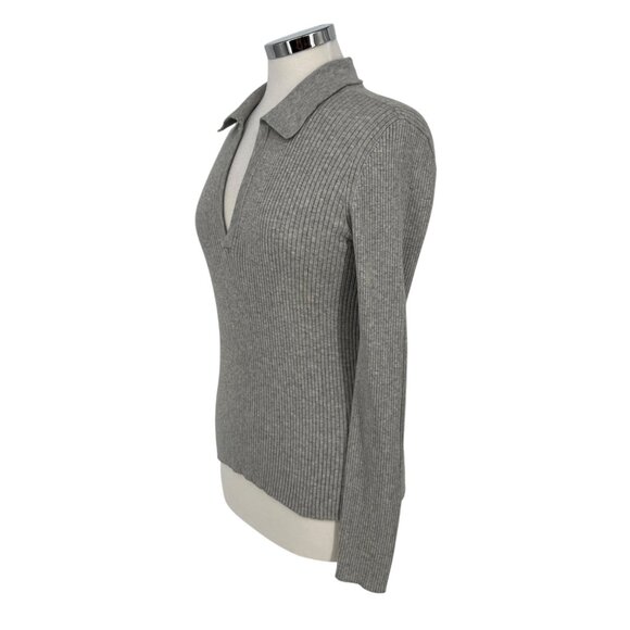 Paige Catarina Ribbed Collared Fitted Sweater Chromium Gray Size Large - Picture 5 of 12